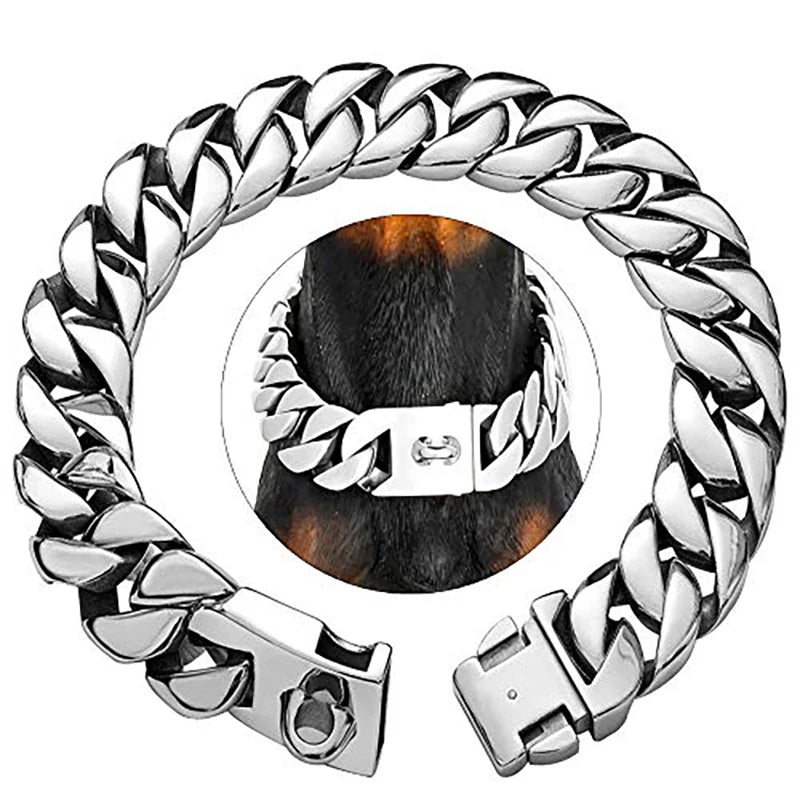 KrachtHals Metall Hundehalsband – Robuste Edelstahl Halsband für große Hunde