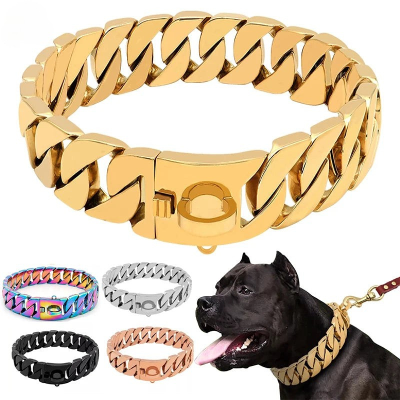 KrachtHals Metall Hundehalsband – Robuste Edelstahl Halsband für große Hunde