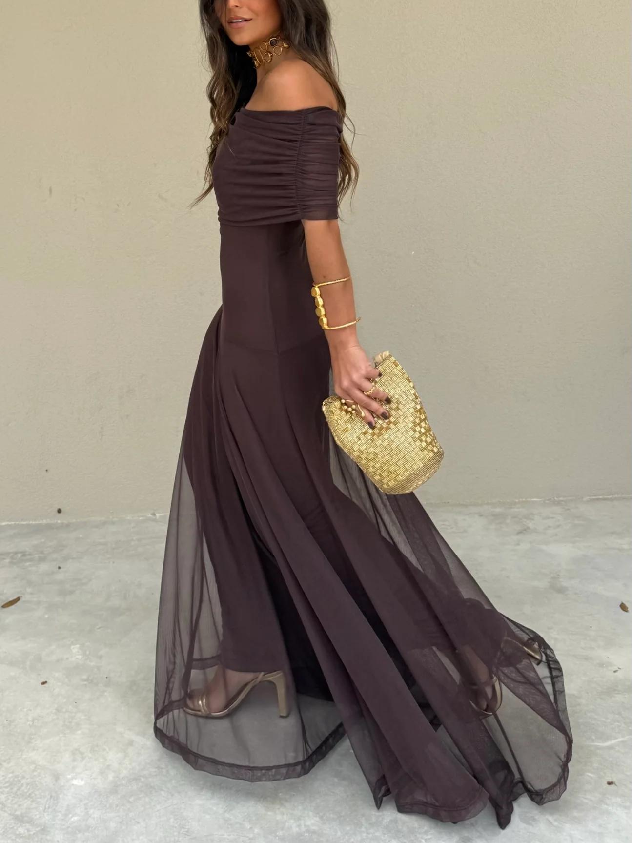 ChicVogue Off-Shoulder-Maxikleid | Elegantes Chiffonkleid für mühelosen Stil und Tragekomfort