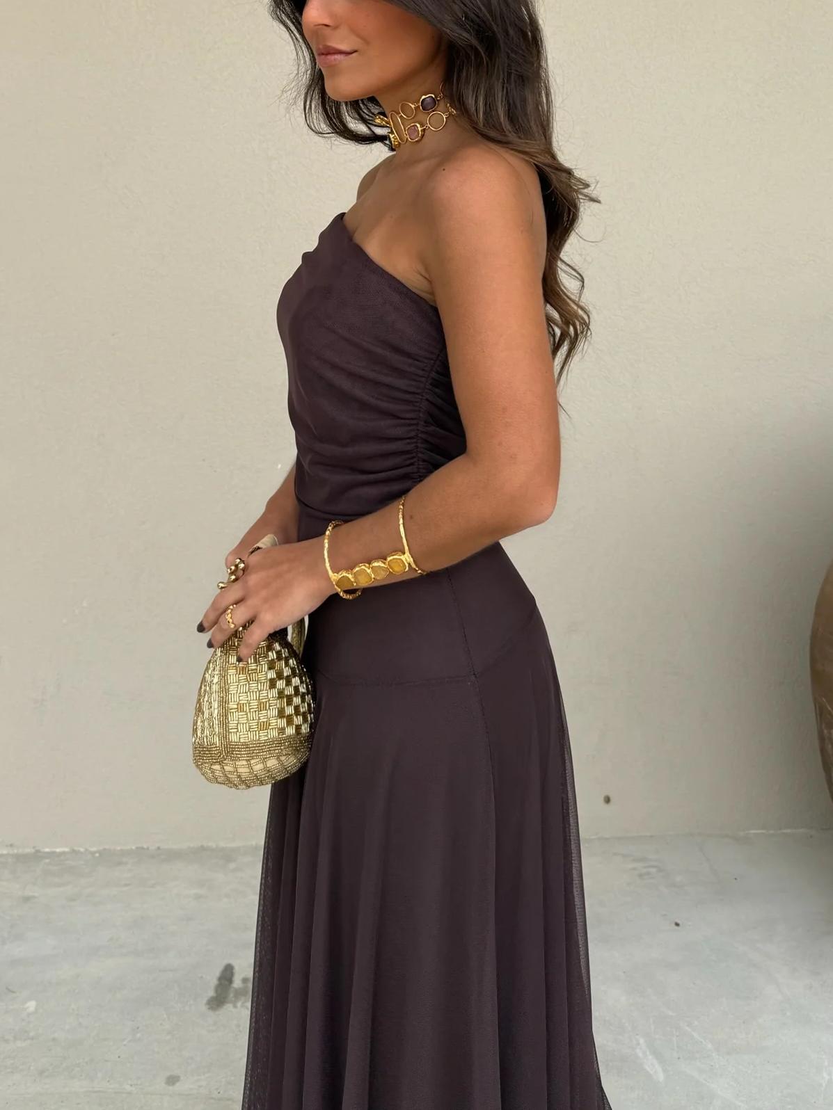 ChicVogue Off-Shoulder-Maxikleid | Elegantes Chiffonkleid für mühelosen Stil und Tragekomfort