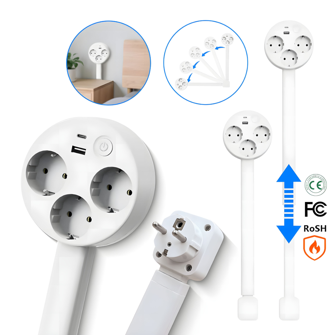 Smart Steckdose mit USB | 3 Steckdosen + Ausziehbar + 180° Dreharm