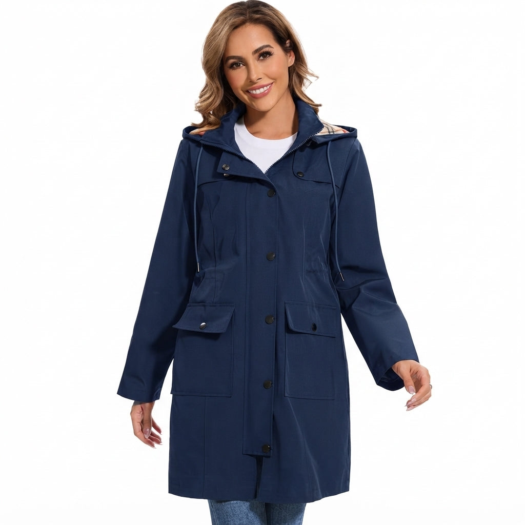 Damen Regenjacke mit Kapuze – Wasserdicht mit Karofleece-Futter
