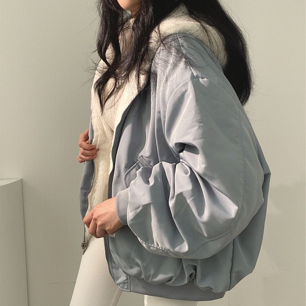 Umkehrbare Fleece Damenjacke – Warme leichte Winterjacke mit Kapuze