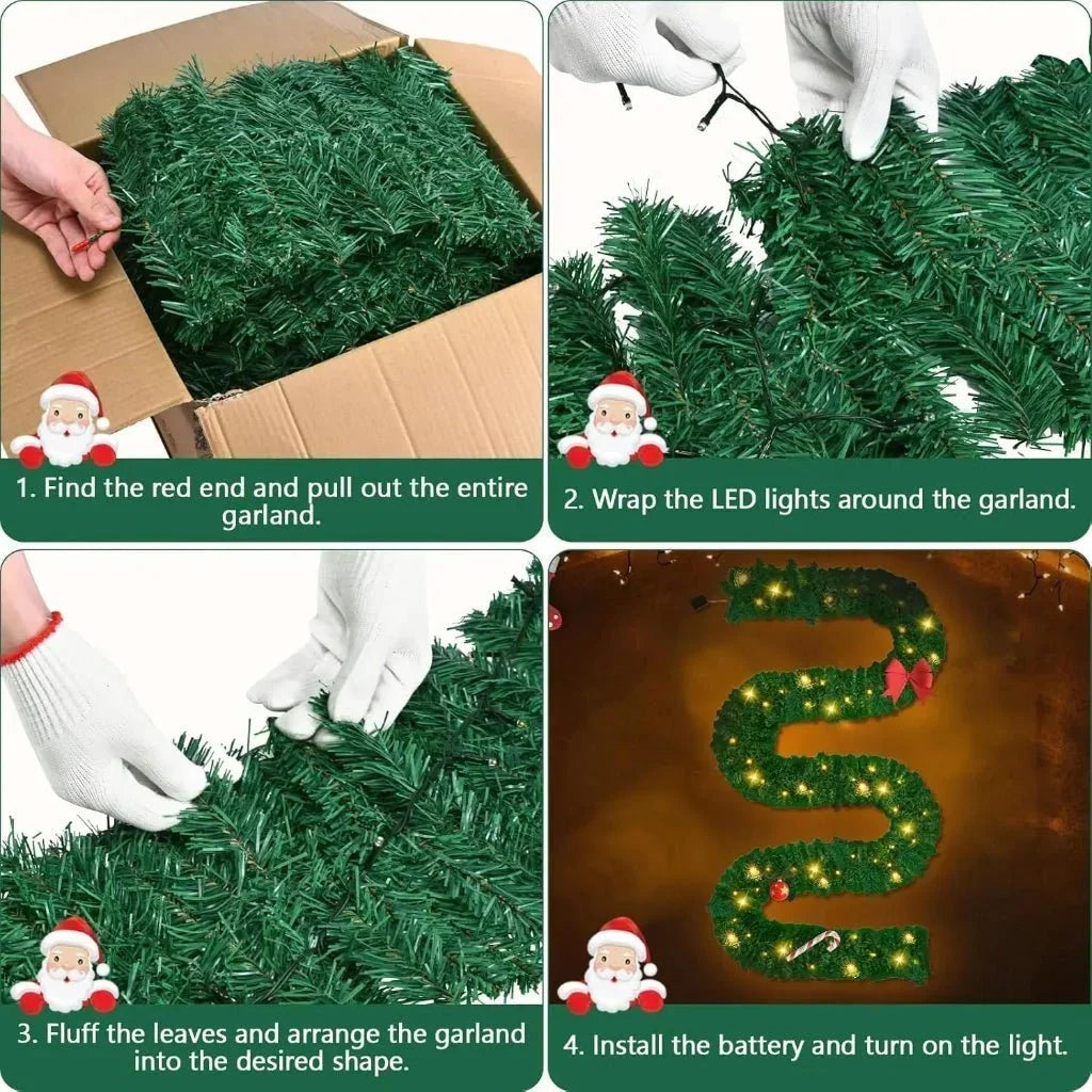 Weihnachtsgirlande mit warmweißer LED-Beleuchtung – 2,7 Meter Tannengrün