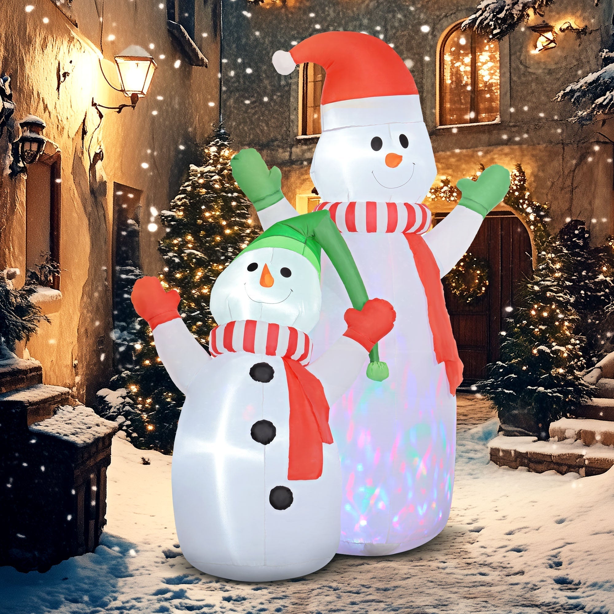 SnowGlow Aufblasbare Schneefamilie – 240 cm Weihnachtsdekoration mit LED-Beleuchtung und Ventilator