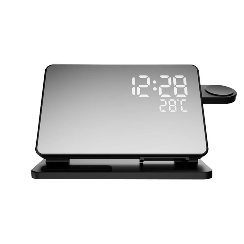 3-in-1 Schnellladegerät | Premium Wireless Fast Charging Docking Station mit Wecker | Für Apple iPhone, Watch & AirPods