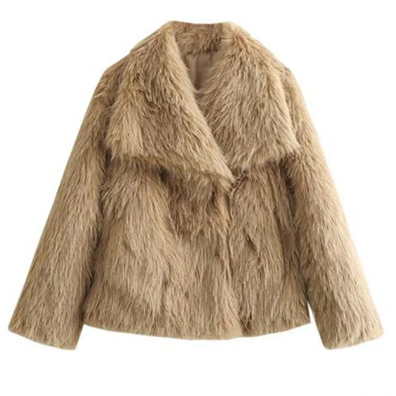 Fluffy Chic Damenjacke – Kurze Kunstpelzjacke für Herbst und Winter