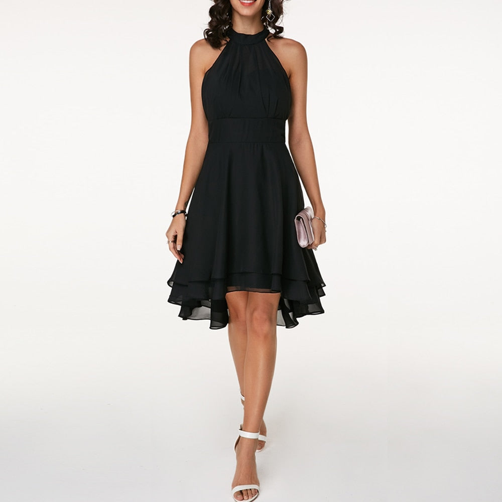 ChicAura Midi-Cocktailkleid | Elegantes Neckholder-Design für zeitlosen Stil und Tragekomfort