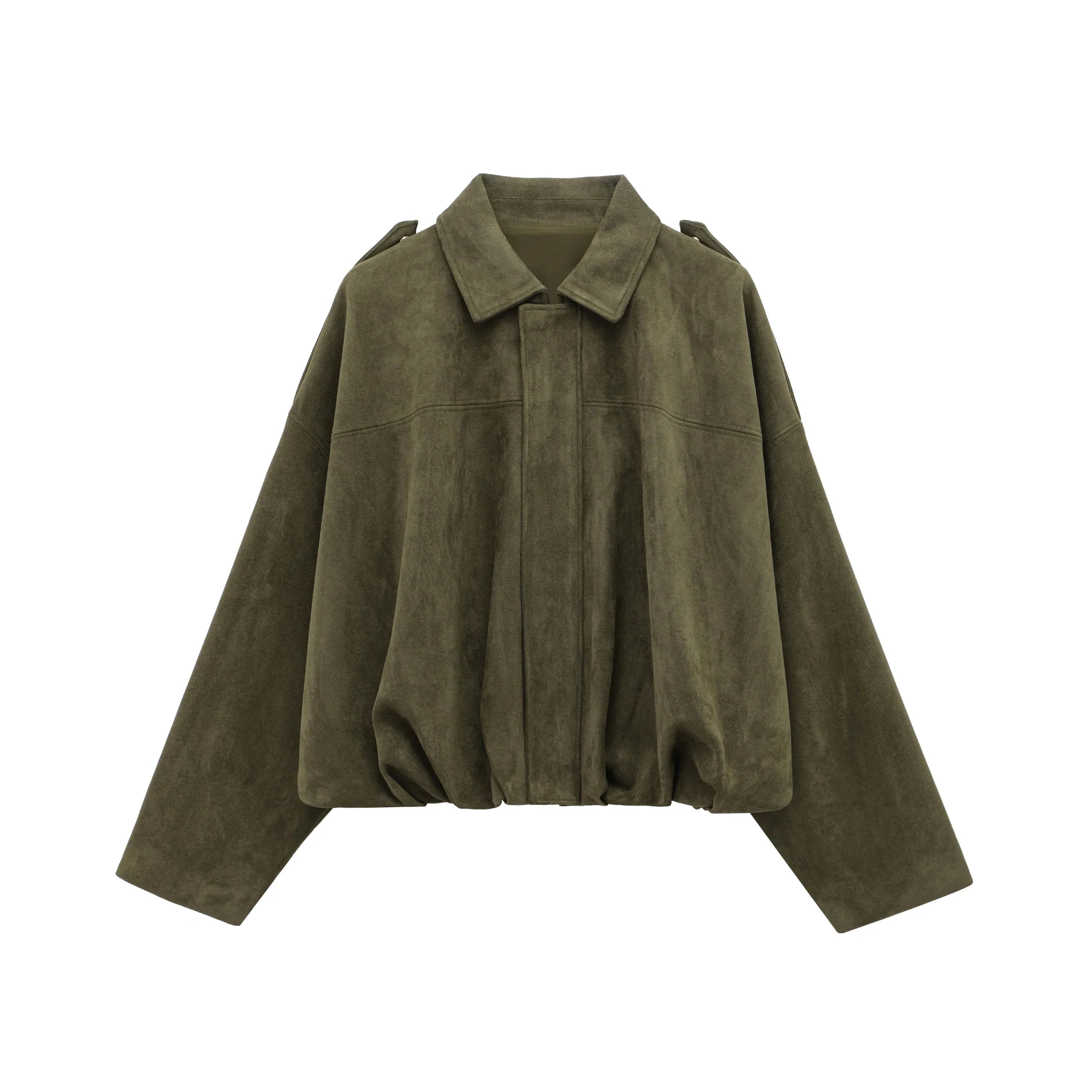 Schicke Damen Suede Bomberjacke – Braun Grün Vintage Look