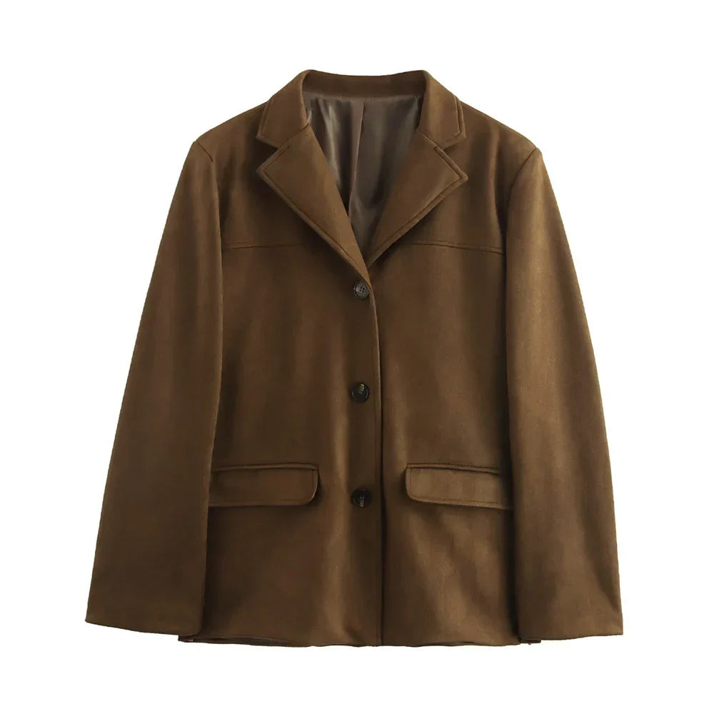 Schweizer Eleganz Damenjacke – Vintage Braun Leder Demi-Saison Look