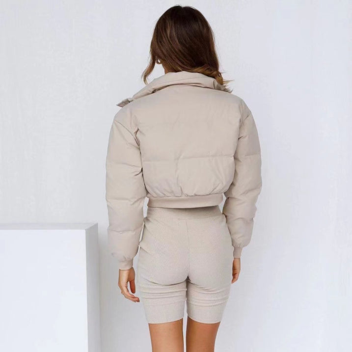 FrostEase Damen Pufferjacke – Kurze Winterjacke mit Kapuze