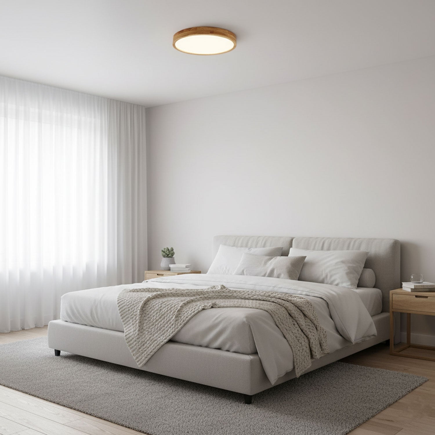 Moderne Nordische Runde Holz LED Deckenleuchte 1-Licht