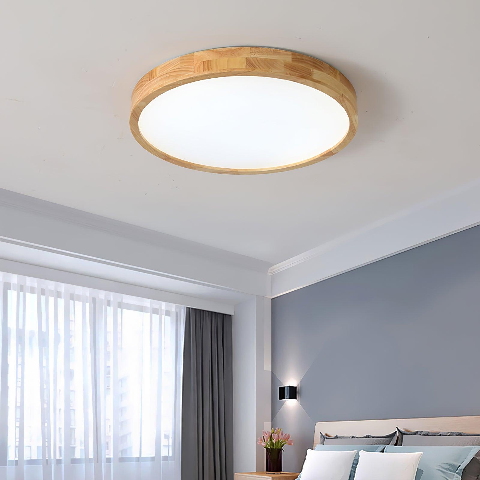 Moderne Nordische Runde Holz LED Deckenleuchte 1-Licht