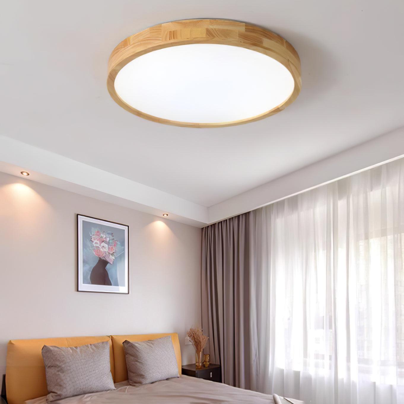 Moderne Nordische Runde Holz LED Deckenleuchte 1-Licht