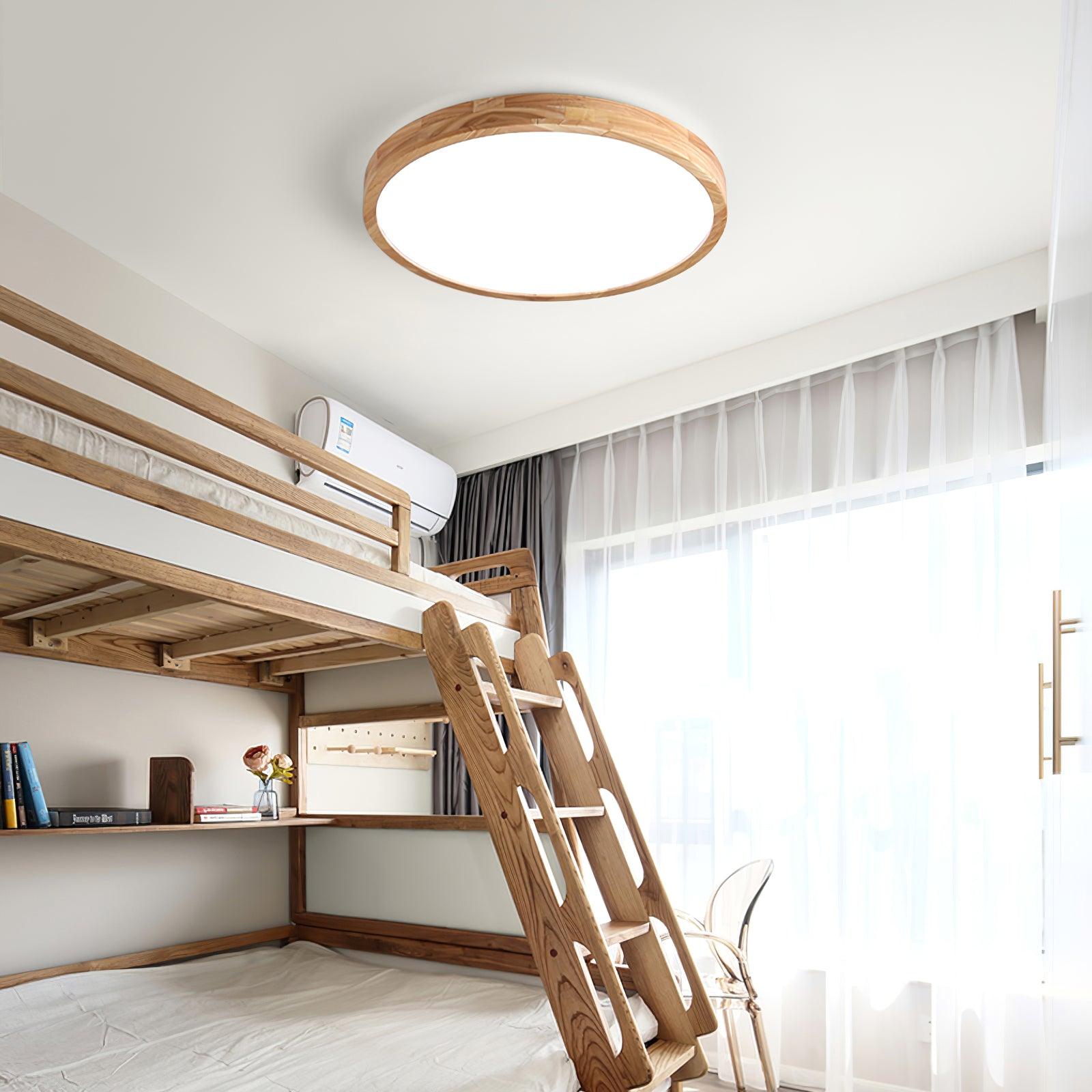 Moderne Nordische Runde Holz LED Deckenleuchte 1-Licht