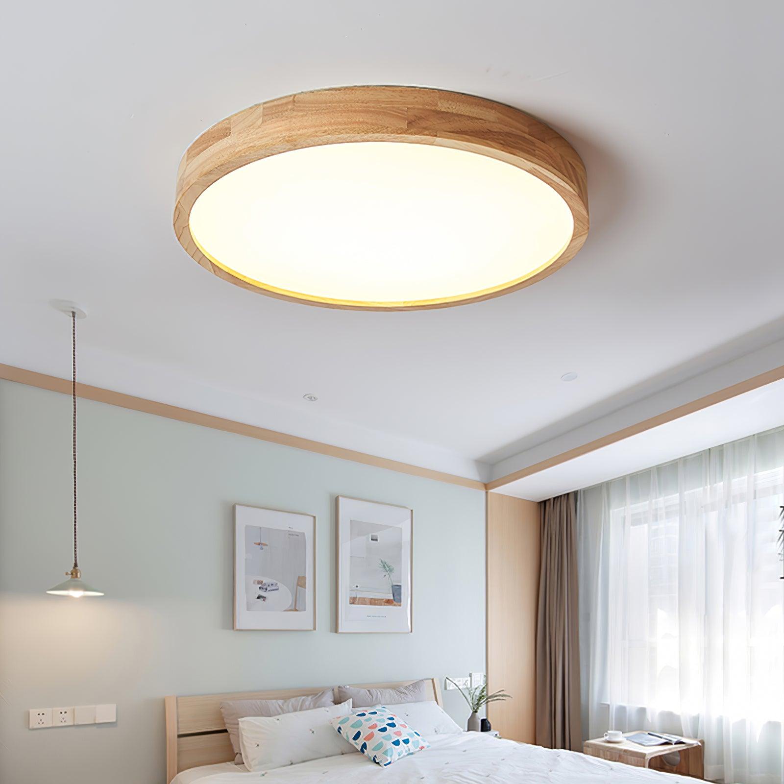 Moderne Nordische Runde Holz LED Deckenleuchte 1-Licht