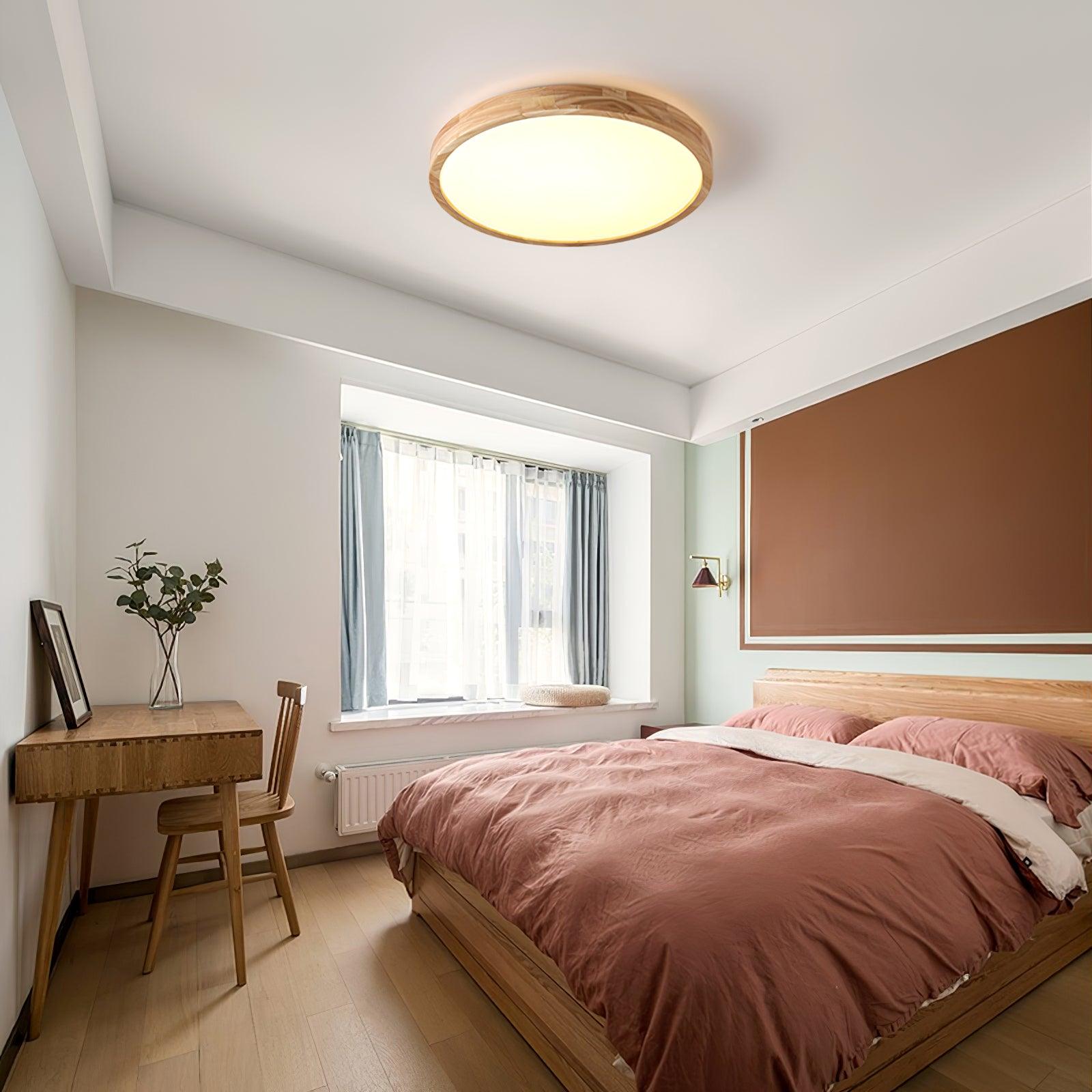 Moderne Nordische Runde Holz LED Deckenleuchte 1-Licht