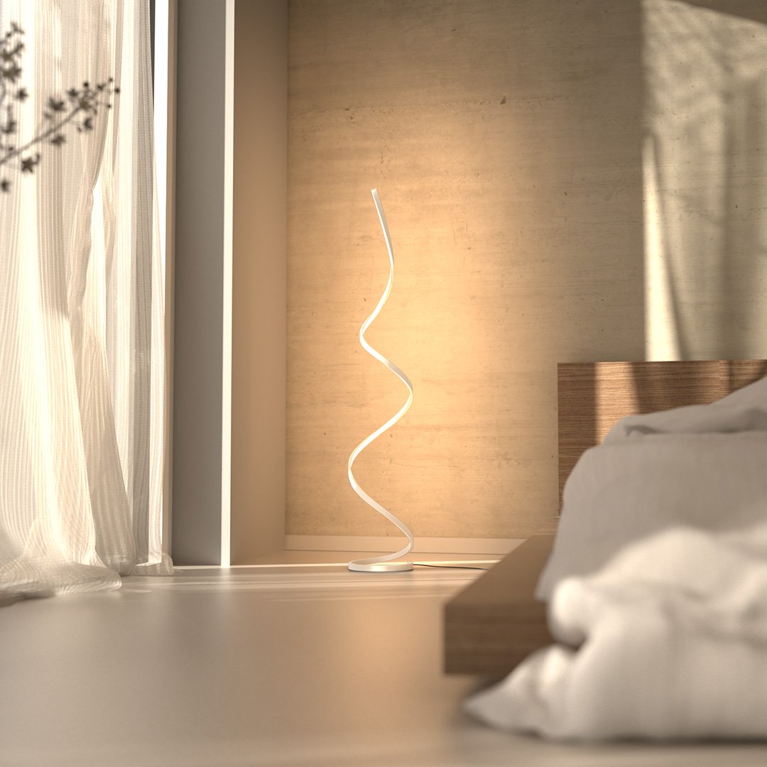 Skulpturale LED Stehlampe – Moderne Spiralform Designlampe