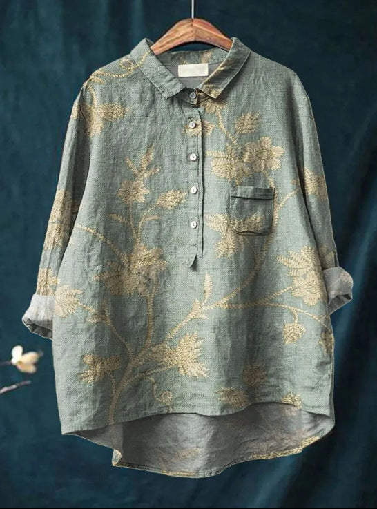 Mary | Bluse aus Baumwolle und Leinen mit Blumendruck