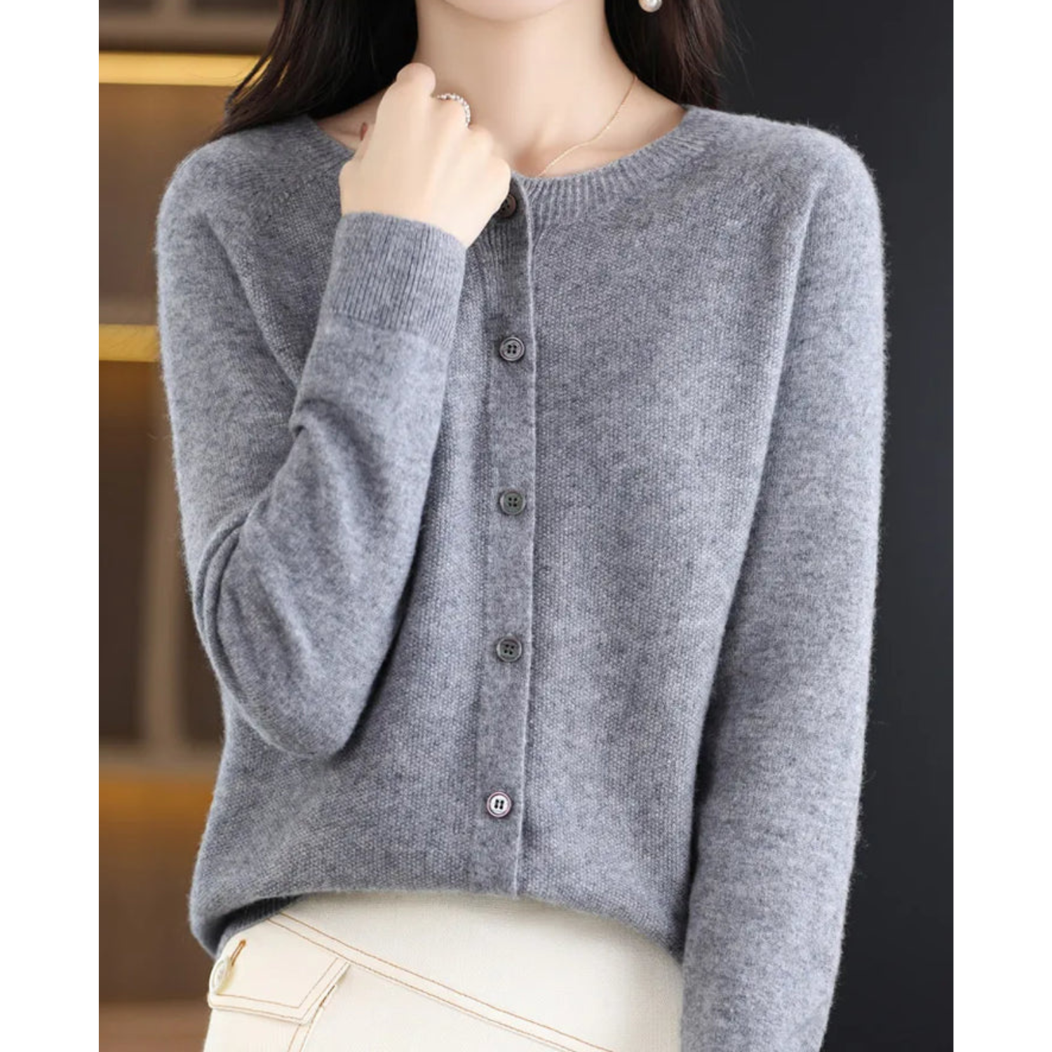 Zuiver Merinowolle Damen O-Hals Gestrickte Weste Kaschmir Pullover
