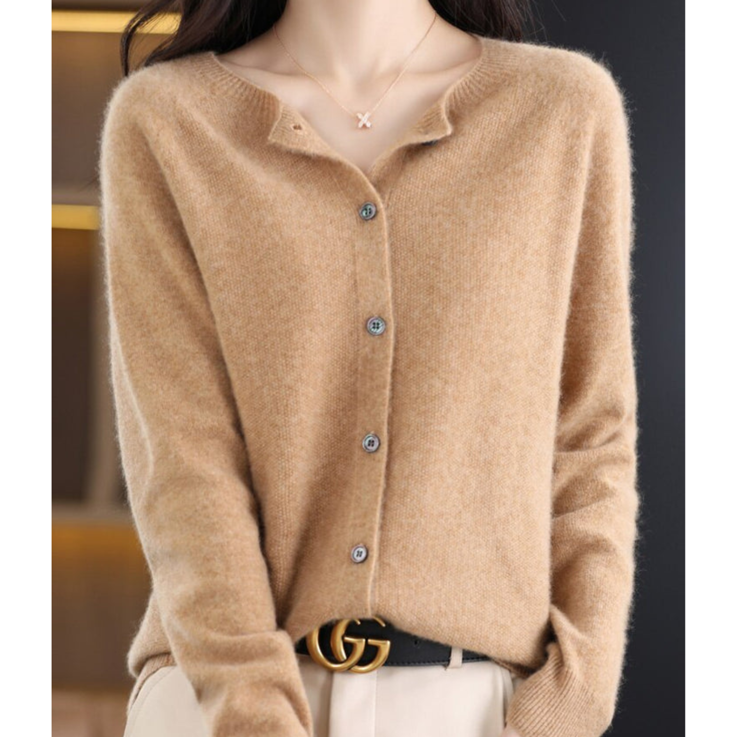 Zuiver Merinowolle Damen O-Hals Gestrickte Weste Kaschmir Pullover