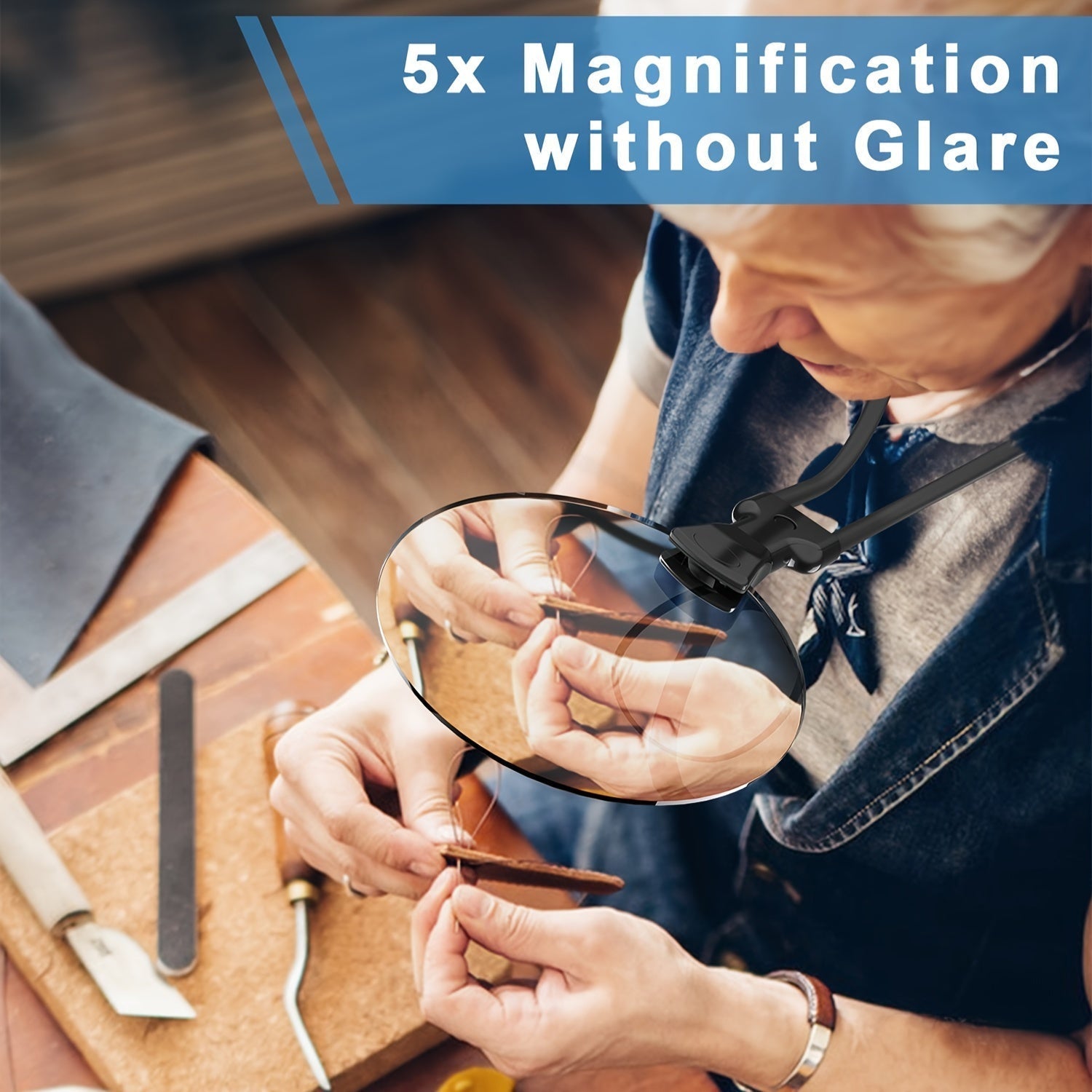 5X Vergrößerungsglas Pro – Handsfreier, verstellbarer Nackenvergrößerer für ältere Menschen und Sehbehinderte – Perfekt zum Lesen, Nähen, Basteln und Inspizieren