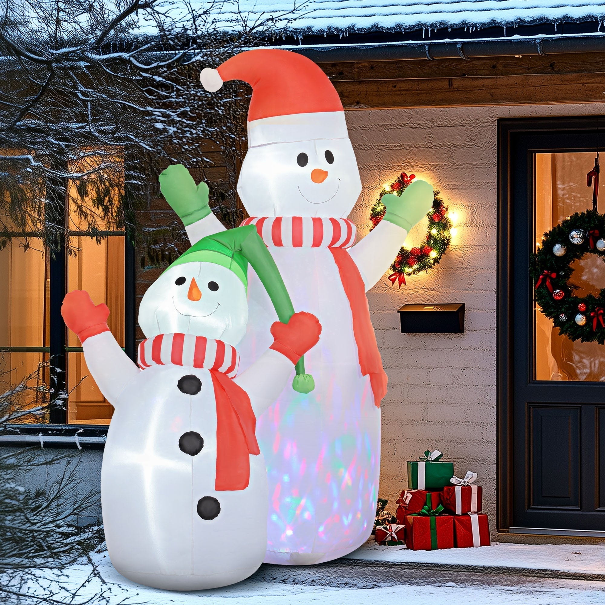 SnowGlow Aufblasbare Schneefamilie – 240 cm Weihnachtsdekoration mit LED-Beleuchtung und Ventilator
