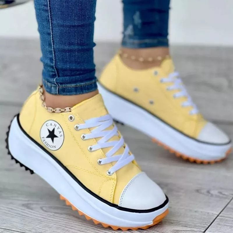 Drune Sneaker Damen dicke Sohle Schnürung