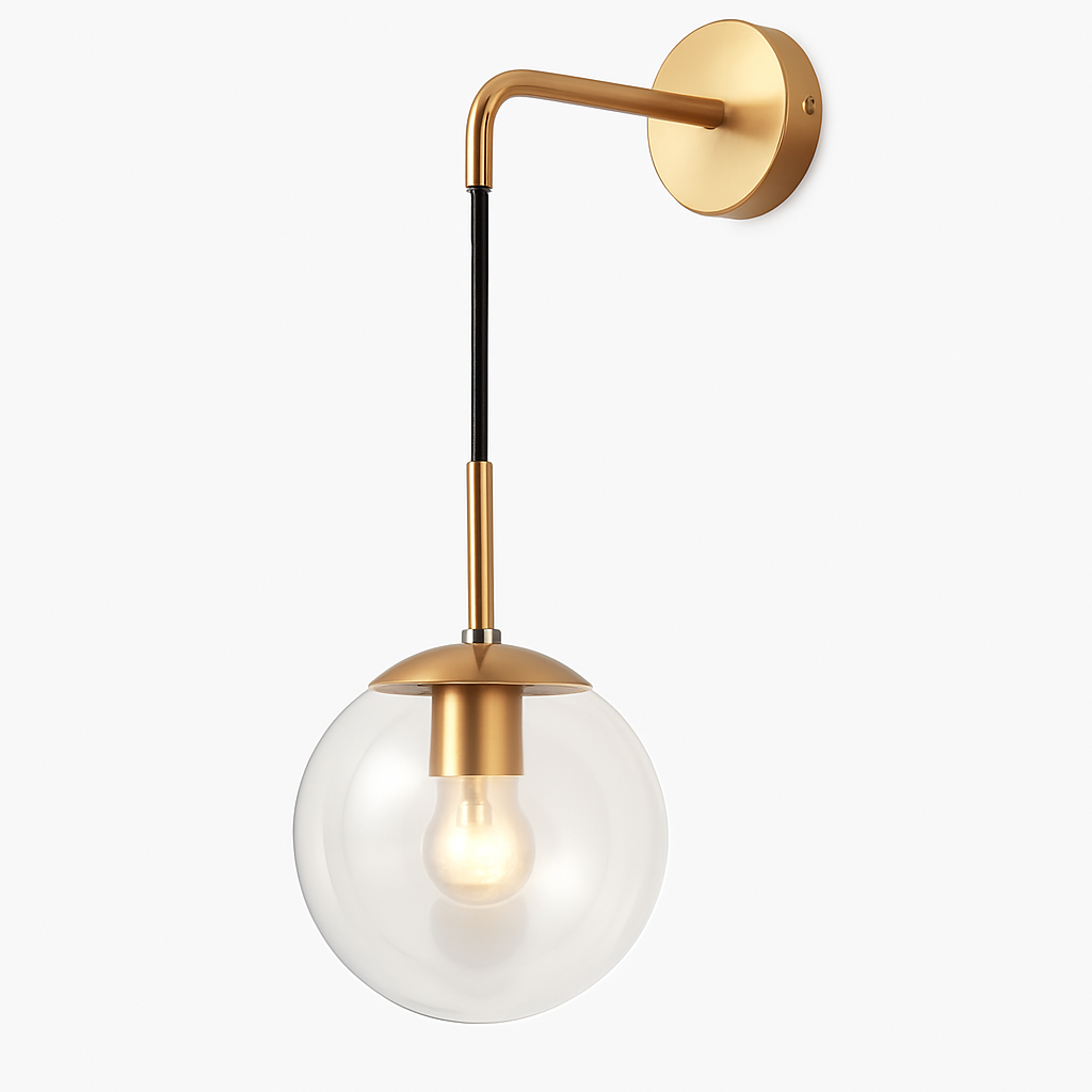 Wandleuchte mit hängender Glas-Kugel