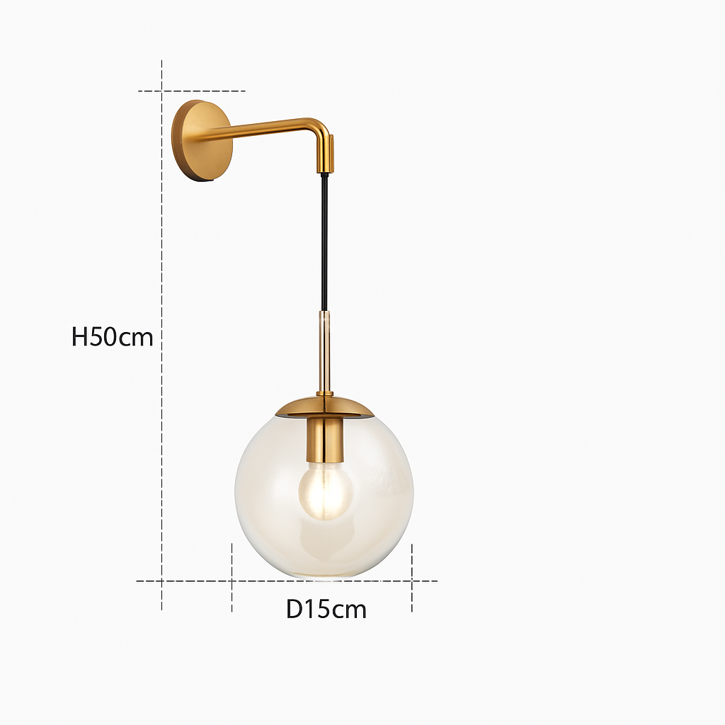 Wandleuchte mit hängender Glas-Kugel