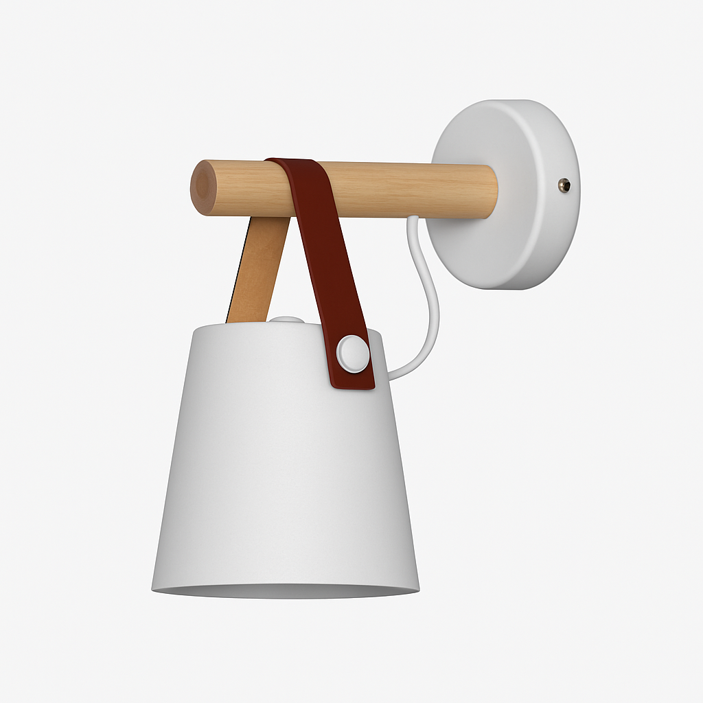 Wandlampe aus Holz mit hängendem Schirm