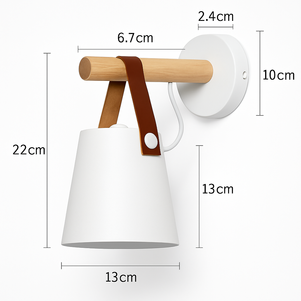 Wandlampe aus Holz mit hängendem Schirm