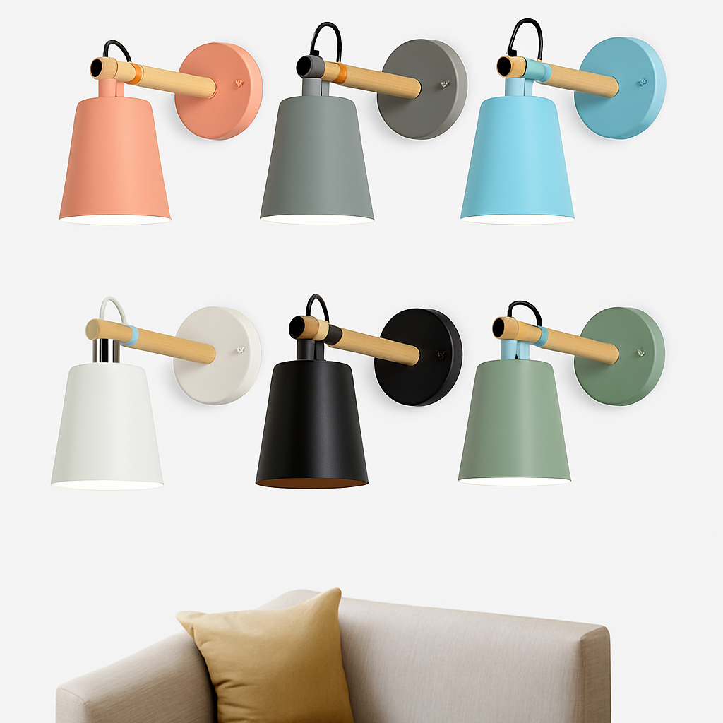 Wandlampe LED aus Holz und Metall im Nordic-Stil