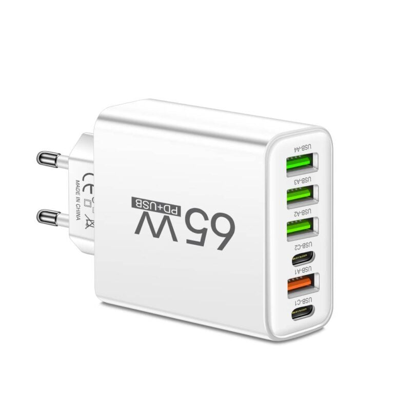 PowerMax 65W 6-in-1 Schnellladegerät – Lade Bis Zu 6 Geräte Gleichzeitig – Ideal Für Zuhause, Büro und Reisen