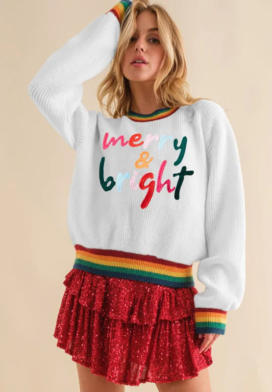 Fröhlicher & Heller Regenbogenrand Weihnachts-Pullover