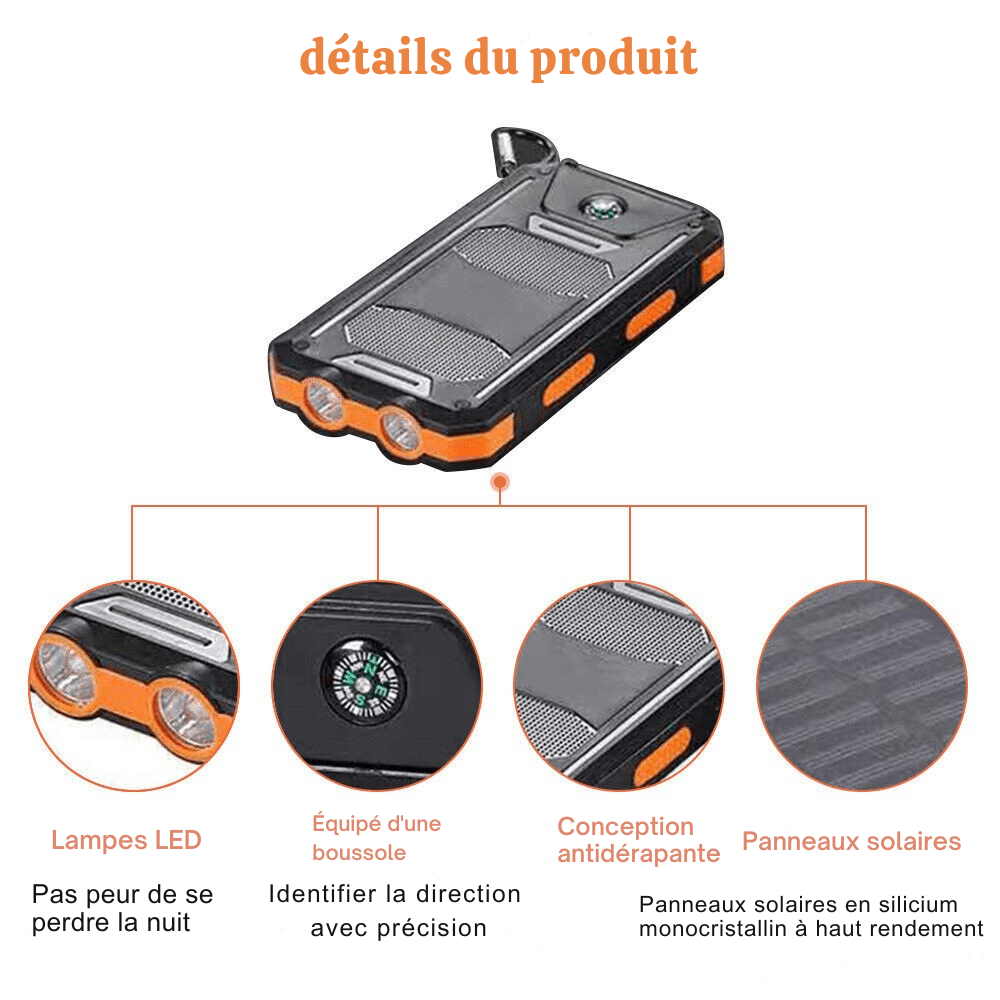 Wasserdichte Stoßfeste Solar-Batterie 10.000 mAh | Solaraufladbar