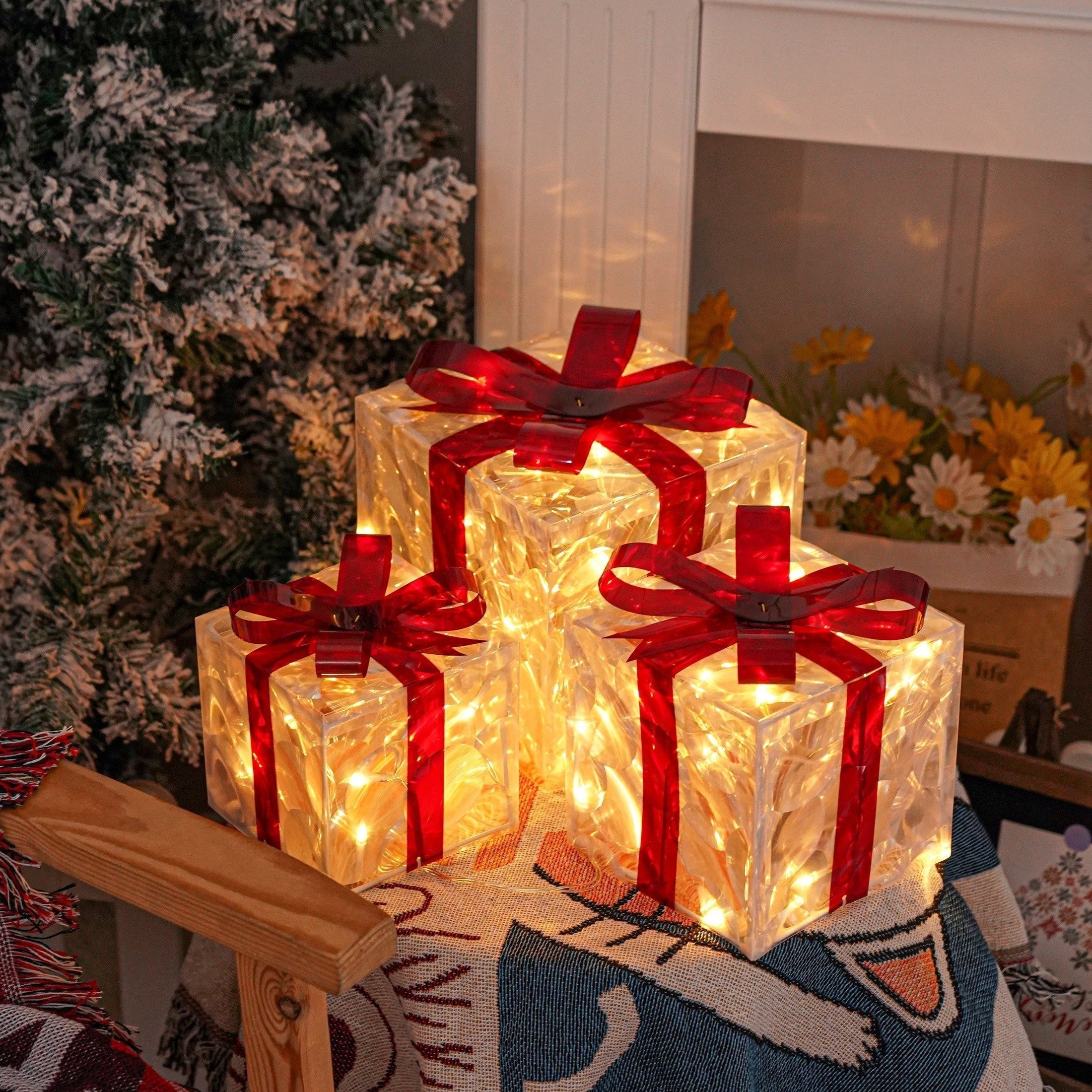 GlowBox LED Geschenkboxen – Set von 3 beleuchteten Weihnachtsgeschenken für drinnen und draußen
