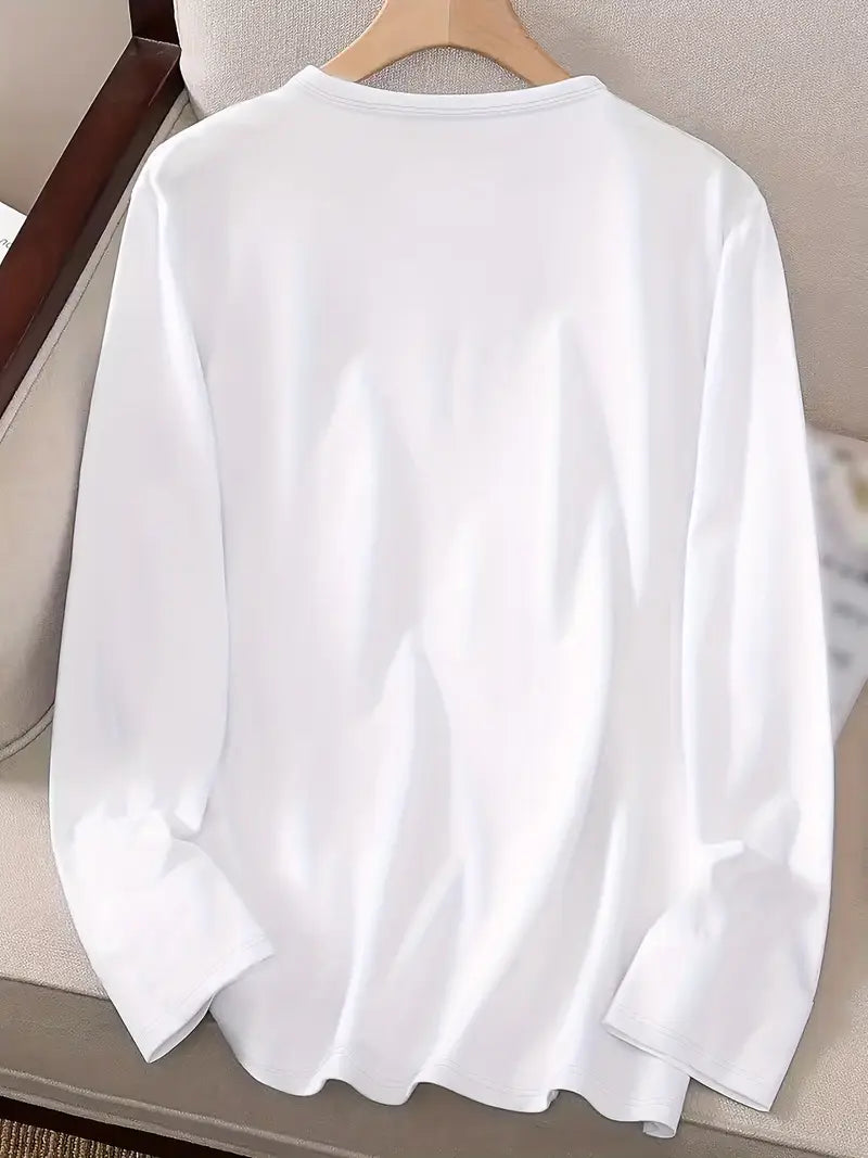 3-teiliges Set Casual T-Shirts mit langen Ärmeln, Rundhalsausschnitt, einfarbig, aus Polyester-Strick, Regular Fit, für Frühling und Herbst