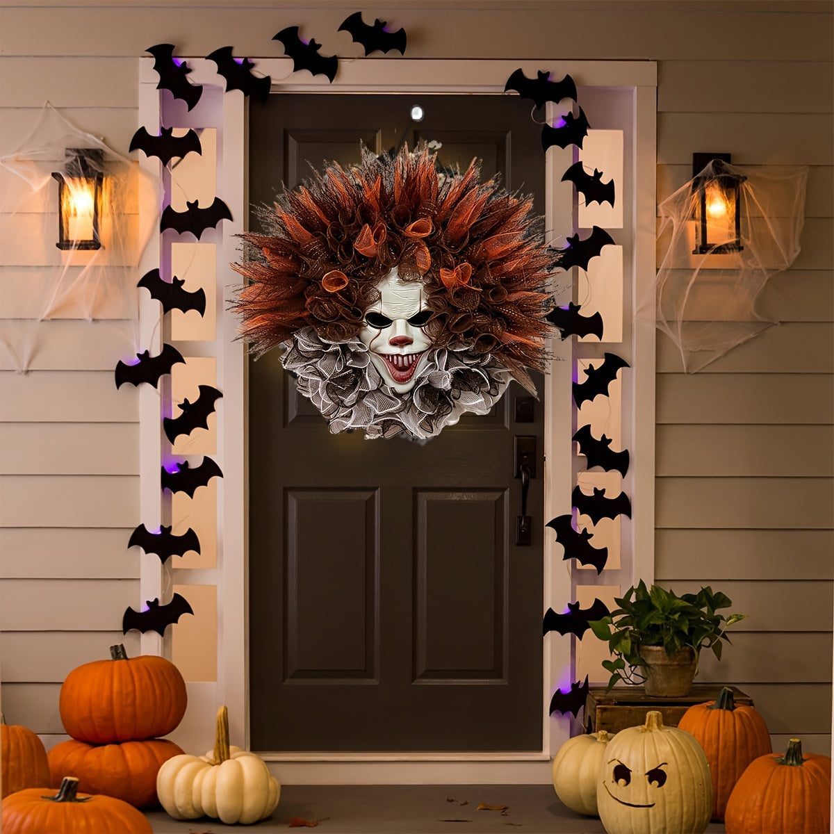 Halloween erschreckender Clown Mesh Kranz | Gruselige Türdekoration