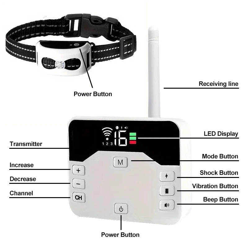 Kabellose Zaun & 2-in-1 Trainingshalsband - Wasserdicht & Wiederaufladbar