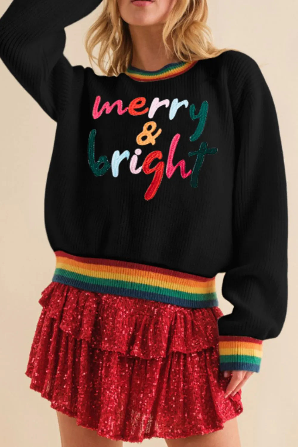Fröhlicher & Heller Regenbogenrand Weihnachts-Pullover