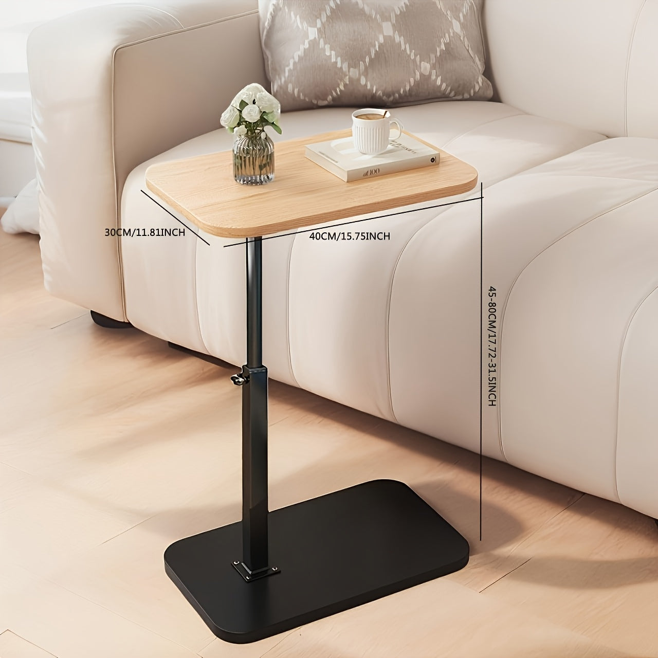 Verstellbarer Beistelltisch für Sofa oder Bett – Holzoberfläche mit Metallgestell
