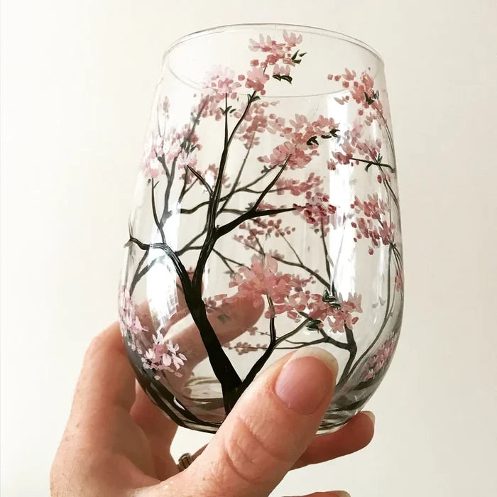 Weingläser Baum der vier Jahreszeiten - Handbemalte Kunst