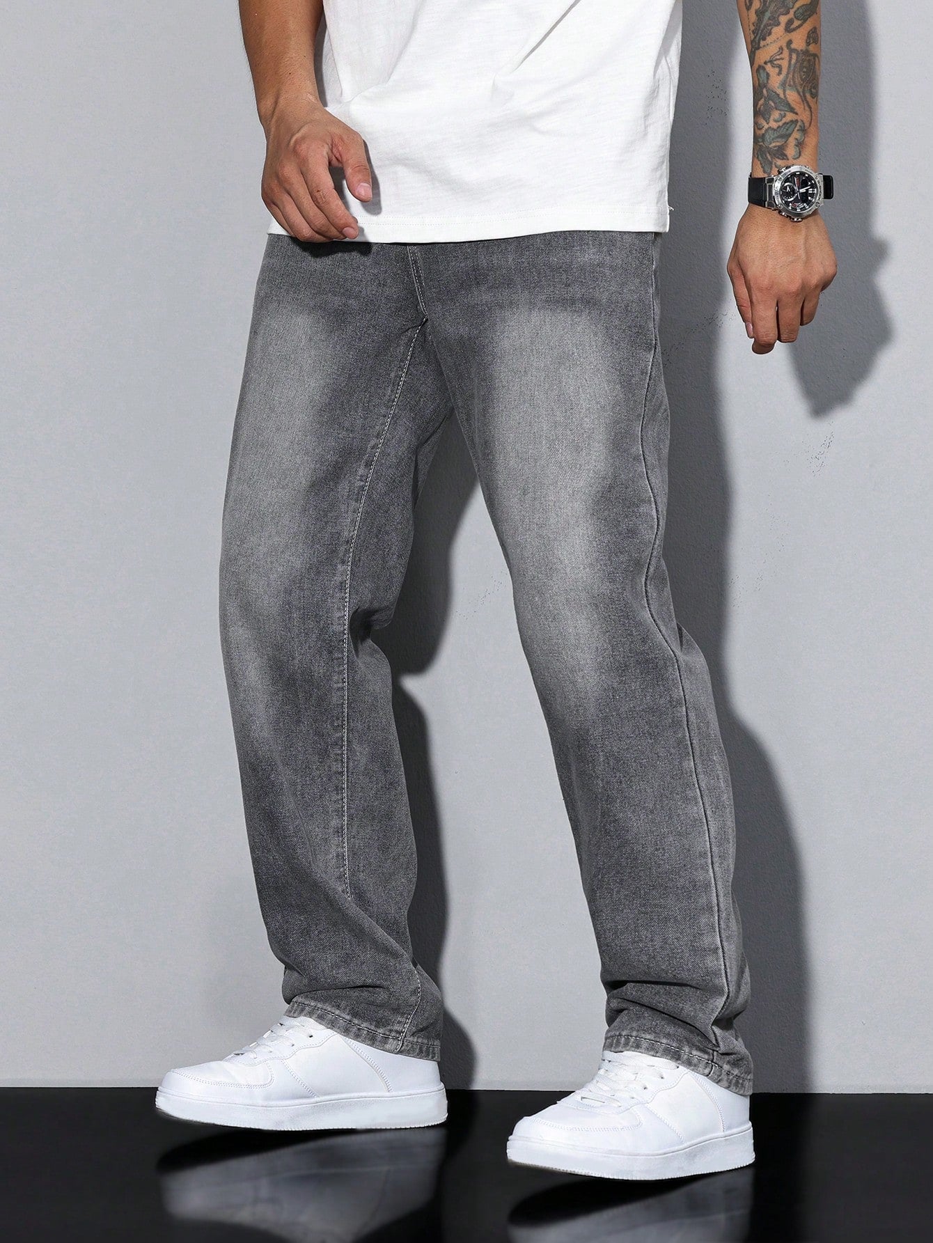 Jeans Einfarbig Casual Herren Lockere Passform Komfort