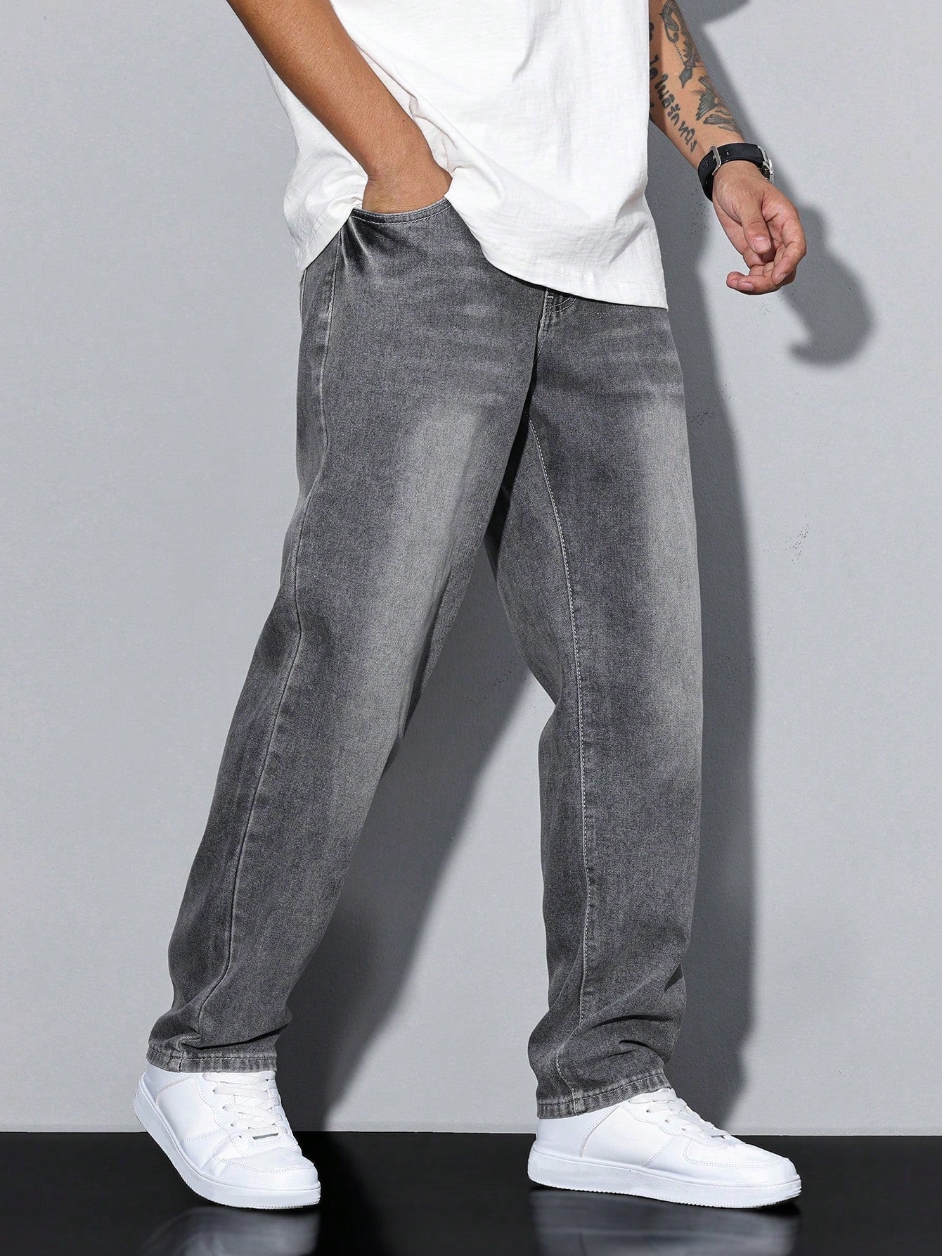 Jeans Einfarbig Casual Herren Lockere Passform Komfort
