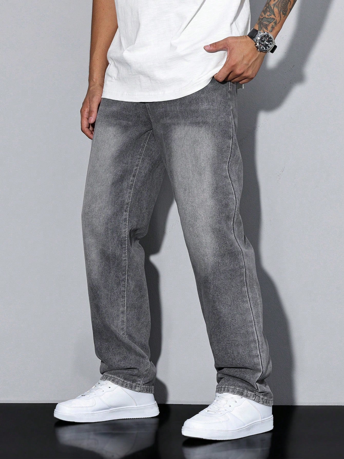 Jeans Einfarbig Casual Herren Lockere Passform Komfort