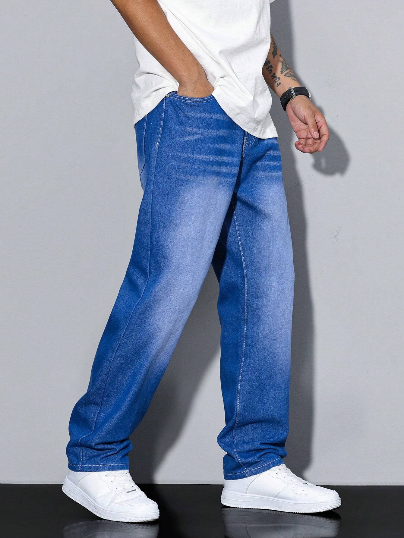 Jeans Einfarbig Casual Herren Lockere Passform Komfort
