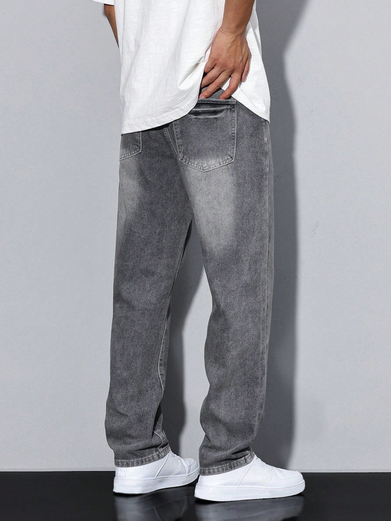 Jeans Einfarbig Casual Herren Lockere Passform Komfort