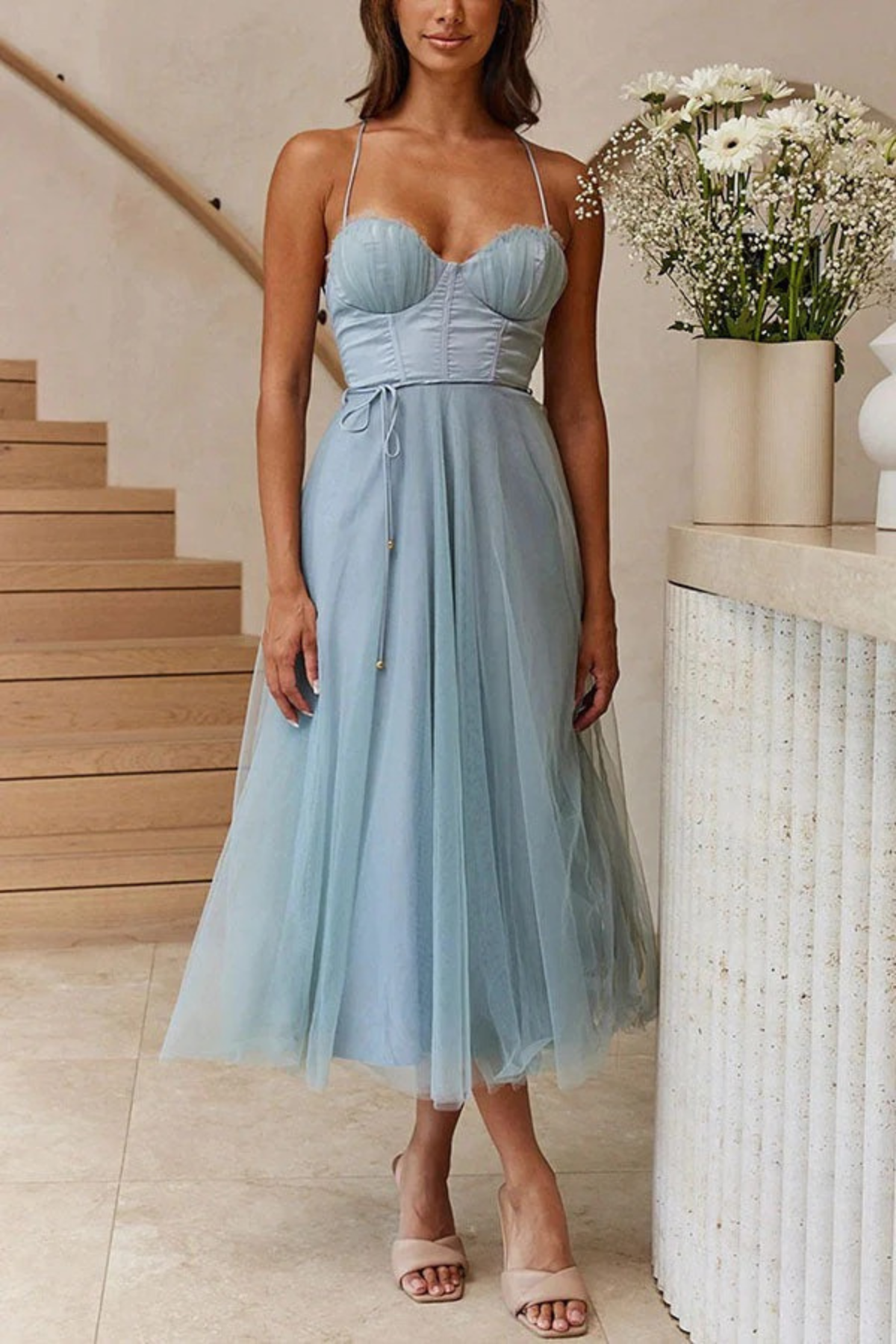 Damen elegantes fließendes Kleid für Hochzeitsgäste | Midi