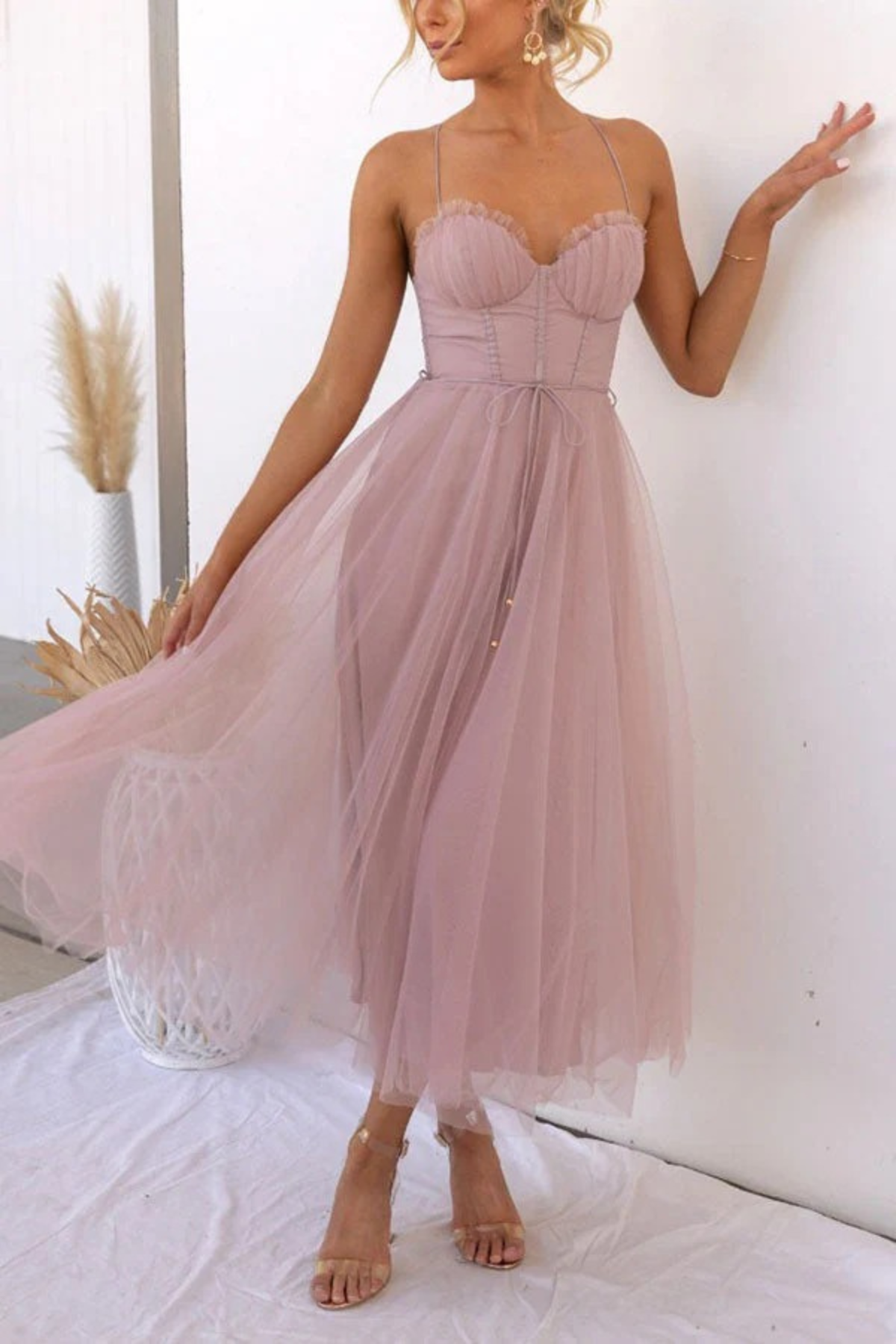 Damen elegantes fließendes Kleid für Hochzeitsgäste | Midi